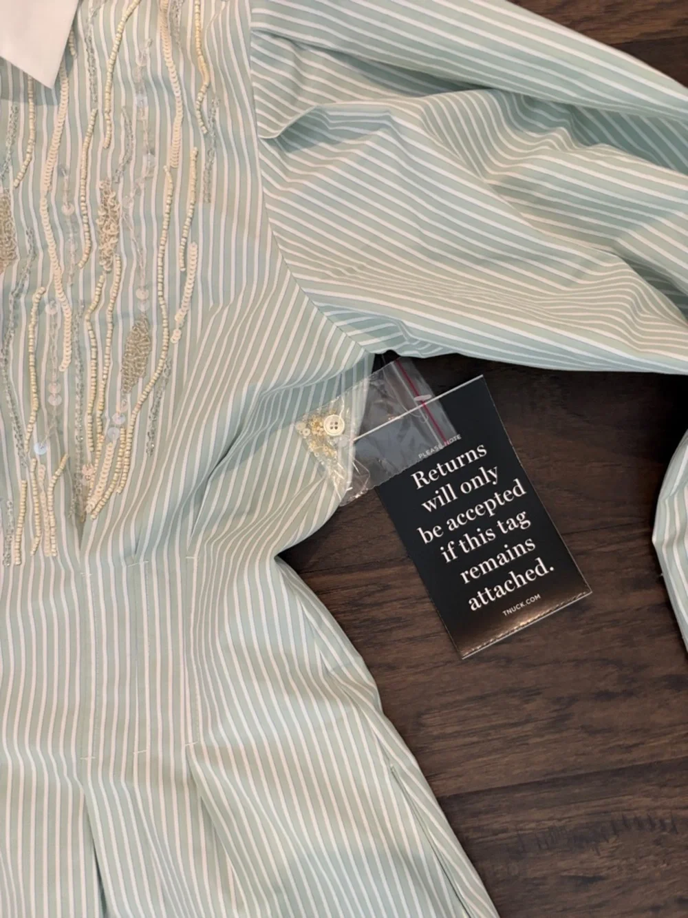 New with Tags Tuckernuck Green and White Striped Embellished Corinne Dress Sz S - Picture 10 of 15